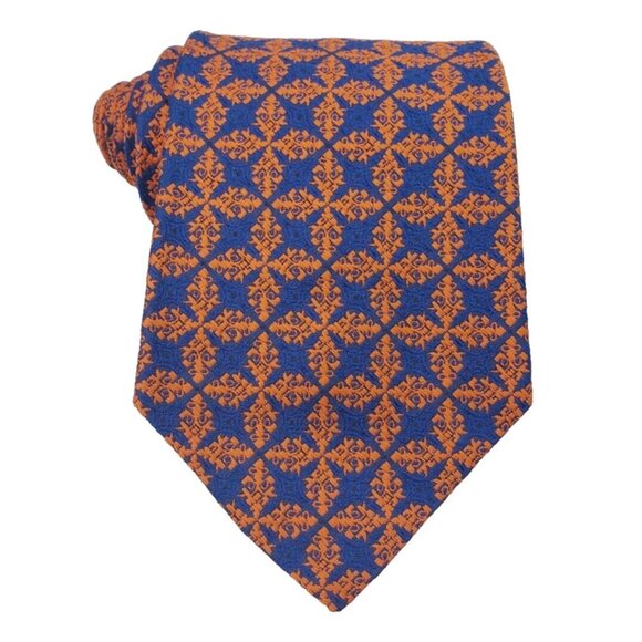 1970s Vintage Tie Wide Necktie Beefeater Blue Orange Star Check - Picture 1 of 4